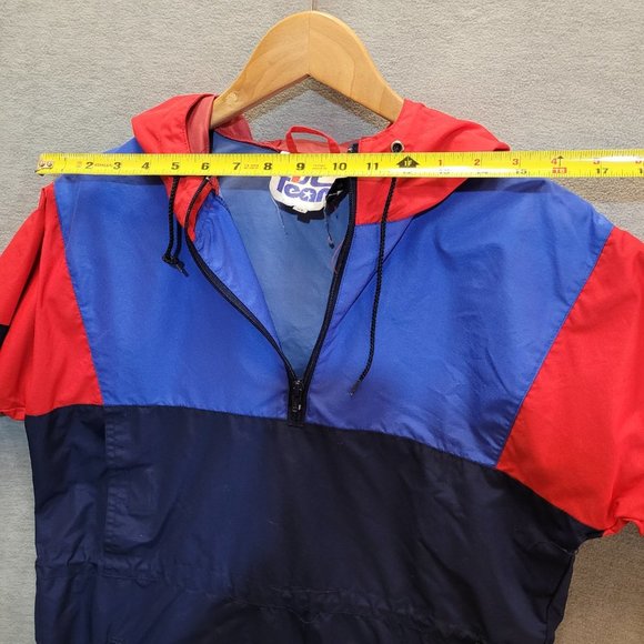 First Team Jacket VTG Windbreaker Hood Quarter Zip Color Block Blue Red - Picture 5 of 12